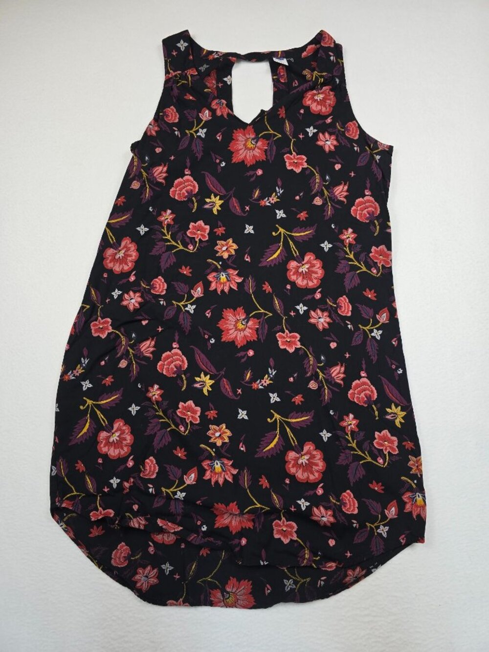 Old Navy Medium Black Sleeveless Floral Print Keyhole Back Sundress Dress\